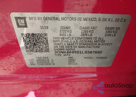 2020 Chevrolet Blazer Awd 2Lt from USA, damaged, VIN 3GNKBHRS1LS587660